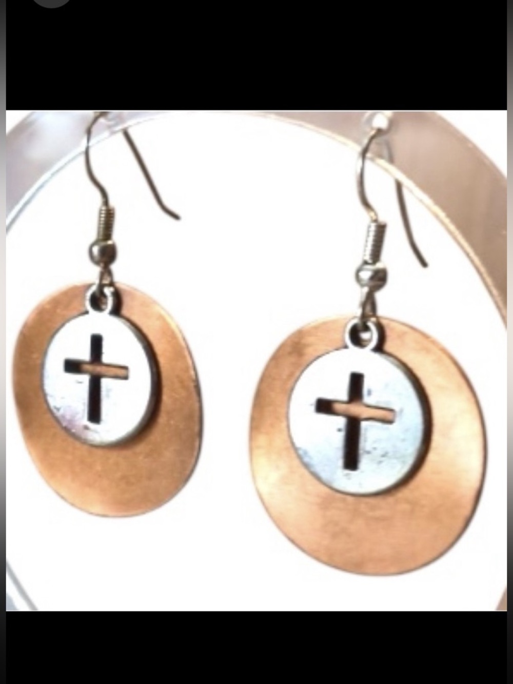 Vintage copper & silver tone two-tone cross dangle earrings Women’s jewelry